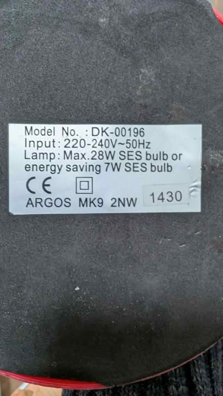 Photo of free Red desk/bedside lamp (Finsbury Park N5) #3