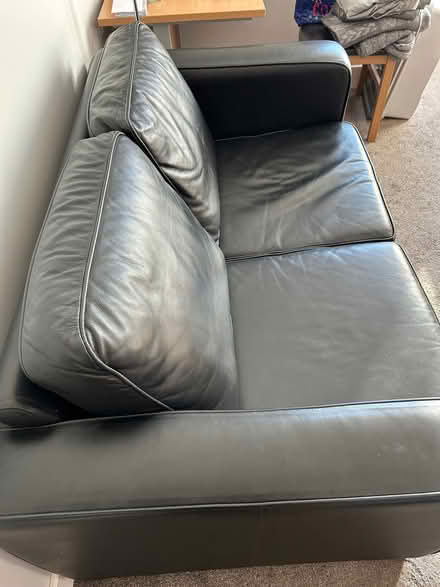 Photo of free black leather sofa (Hunts Cross L25) #2