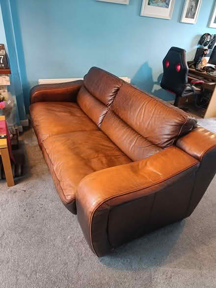Photo of free Leather Couch and chair (Castleknock) #3