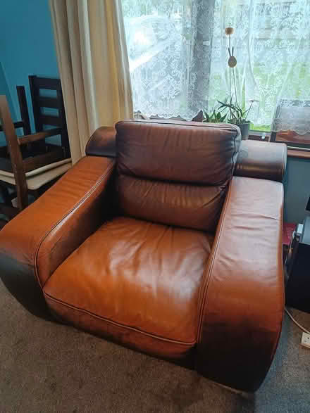 Photo of free Leather Couch and chair (Castleknock) #2