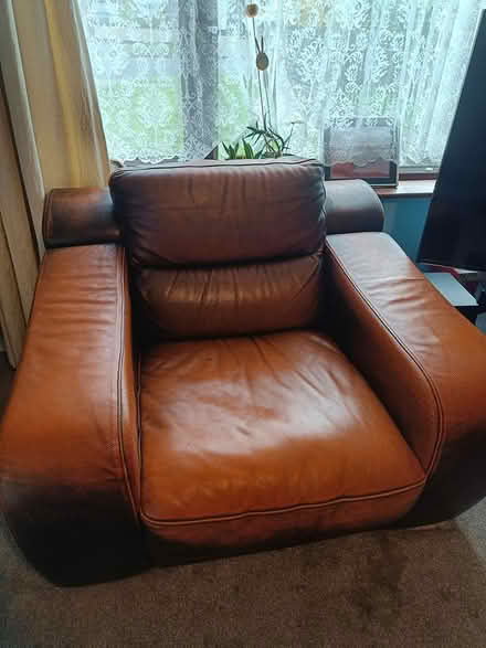 Photo of free Leather Couch and chair (Castleknock) #1