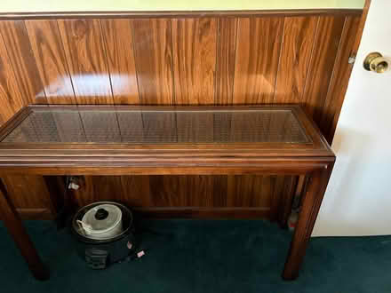 Photo of free Wood entry table with glass top (nrth end of Westfield, Ma) #1