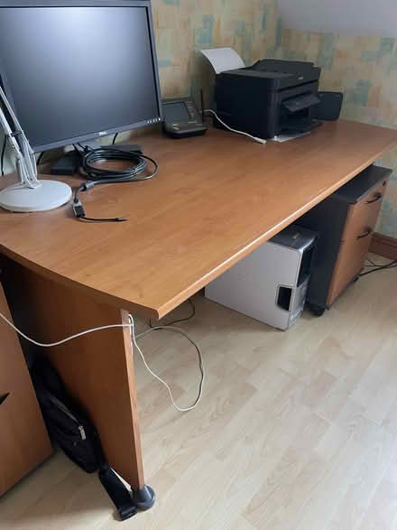 Photo of free Home office desk, 2 drawer pedestal and computer workstation (Shutlanger NN12) #1