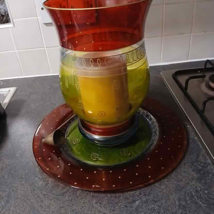 Photo of free Glass Hurricane lantern with matching plate (CT14) #1