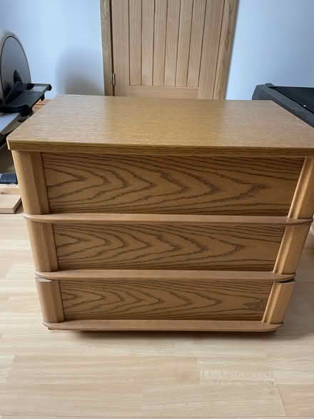 Photo of free Large flat pack bed real oak veneer and bedside cabinets (Shutlanger NN12) #1