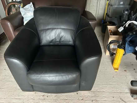 Photo of free Black leather sofa and chair, and a brown sofa, all in very (Penrith CA11) #2