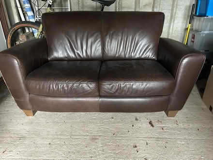 Photo of free Black leather sofa and chair, and a brown sofa, all in very (Penrith CA11) #1