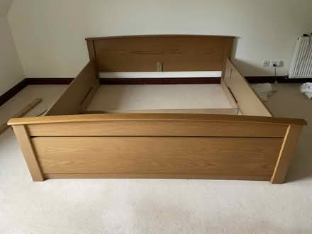 Photo of free Large flat pack bed real oak veneer and bedside cabinets (Shutlanger NN12) #2