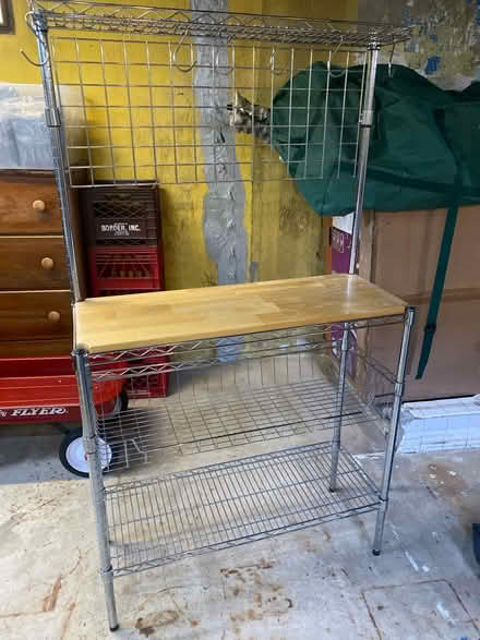Photo of free Metal utility shelf w butcher block (Skokie) #1