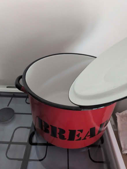 Photo of free Red, enamel bread bin (Llangefni LL77) #2