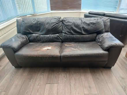 Photo of free A brown 2 seat leather settee (Cottam PR4) #1