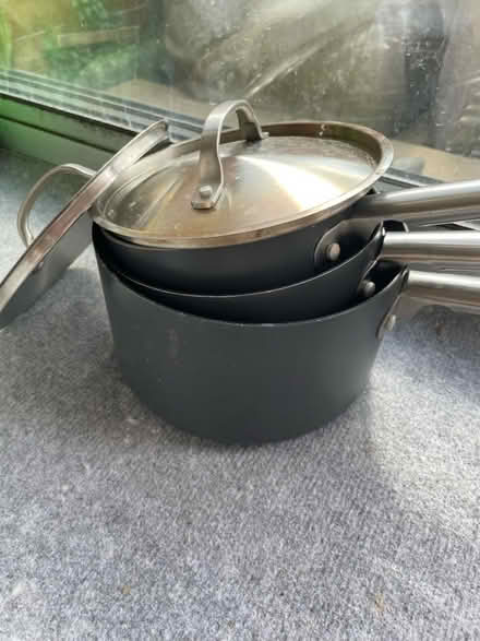 Photo of free 3 saucepans with 2 lids (New Malden/SW20) #2