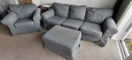 Photo of free 3 seater couch & Chair and pouffe (New Mills SK22) #2