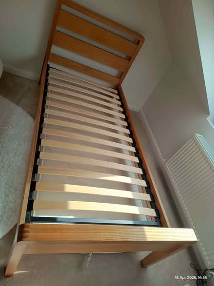 Photo of free Single, solid wood bed (with mattress) (New Malden KT3) #1