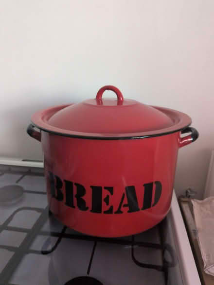 Photo of free Red, enamel bread bin (Llangefni LL77) #1
