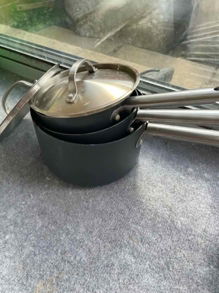 Photo of free 3 saucepans with 2 lids (New Malden/SW20) #1