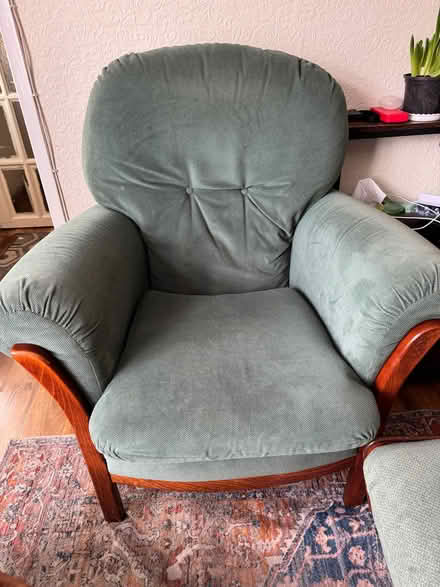 Photo of free 2 x Dark Green Fireside Chairs with storage pouffe (Kentwood RG30) #1