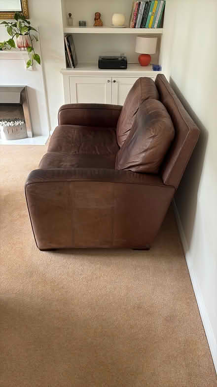 Photo of free Leather Sofa and Blue Pouffe (Buckhurst Hill IG9) #2
