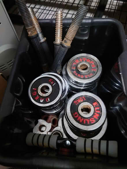 Photo of free Box of weights with bars and sit up door attachment (St Margarets TW1) #1