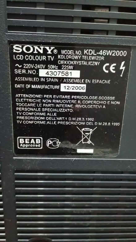 Photo of free Sony Bravia KDL-46W2000 46" 1080p HD LCD Television (Sutton SS4) #4