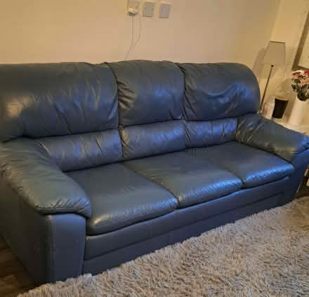 Photo of free Blue leather sofa (Earnshaw Bridge PR26) #1