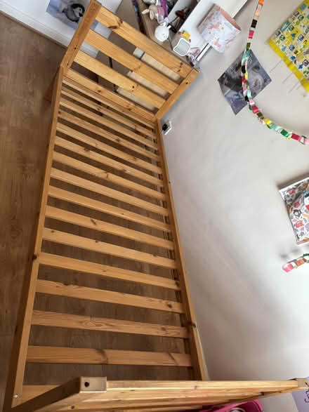 Photo of free Single bed frame, pine (Addlestone) #1