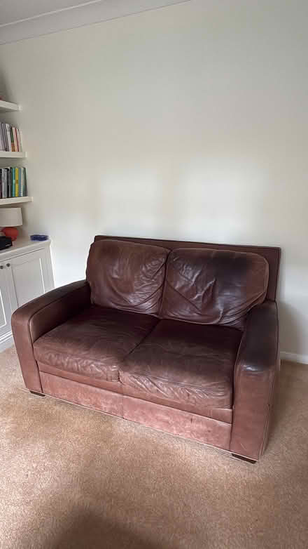 Photo of free Leather Sofa and Blue Pouffe (Buckhurst Hill IG9) #1