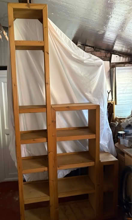 Photo of free Tall wooden shelving unit (Riddlesden) #1
