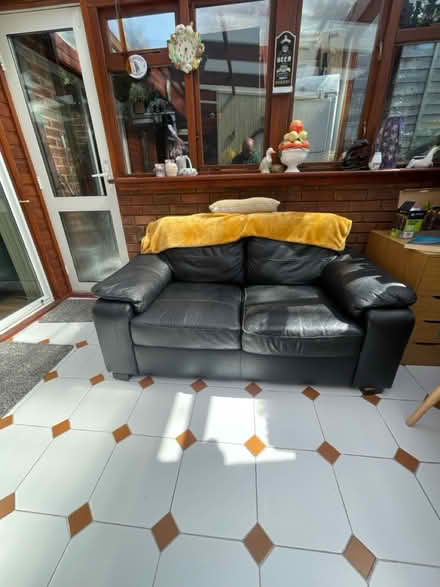 Photo of free Black leather sofa (Southgate N111ER) #1