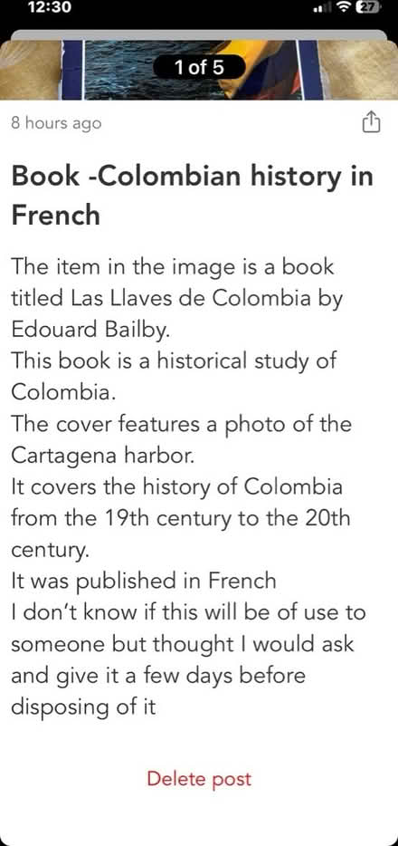 Photo of free Book Colombian history in French (Abbots Langley WD5) #2