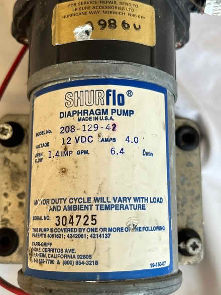 Photo of free Caravan fresh water pump (Shirley, Croydon) #2