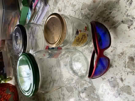Photo of free Glass jars with Leeds and worn sunglasses for craft project (Woking GU22) #1