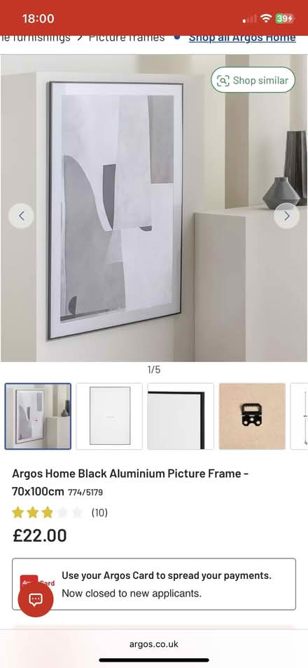 Photo of free Argos 70x100cm black frame (Greenwich pensinsula) #1