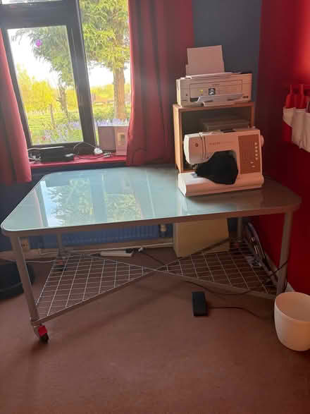 Photo of free Large Glass IKEA Desk on Wheels (Boreham Street BN27) #2