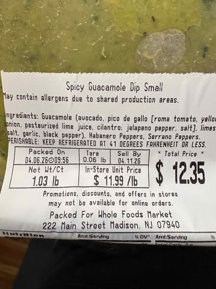Photo of free whole foods guac - spicy (midtwn) #1