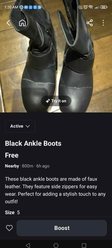 Photo of free Black ankle boots (725 Danforth Road) #1