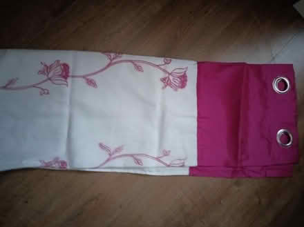 Photo of free Pair of white magenta long curtains (Odd Down) #1