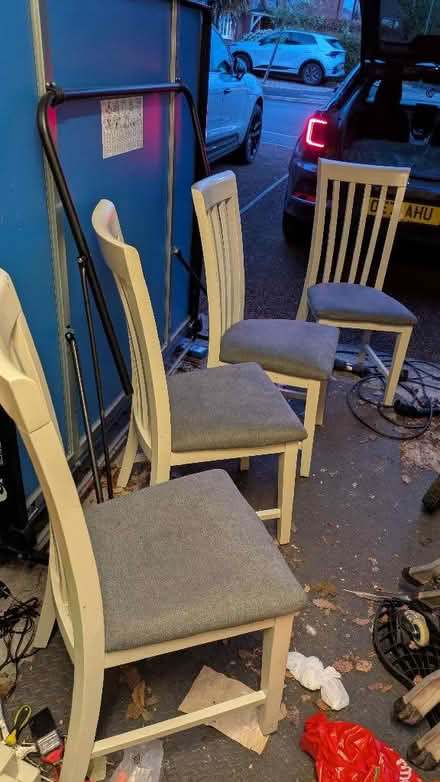 Photo of free 4 wooden dining chairs + optional matching square table (Winwick WA2) #2