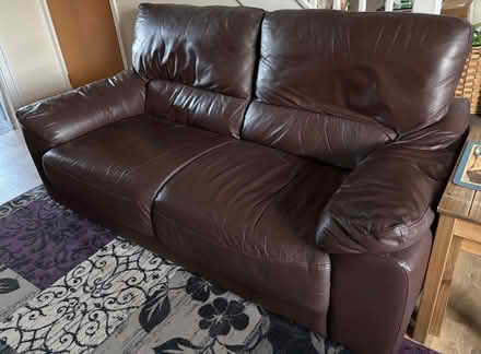 Photo of free 3 seater and 2 seater brown faux leather sofas (Woodmancote GL7) #1