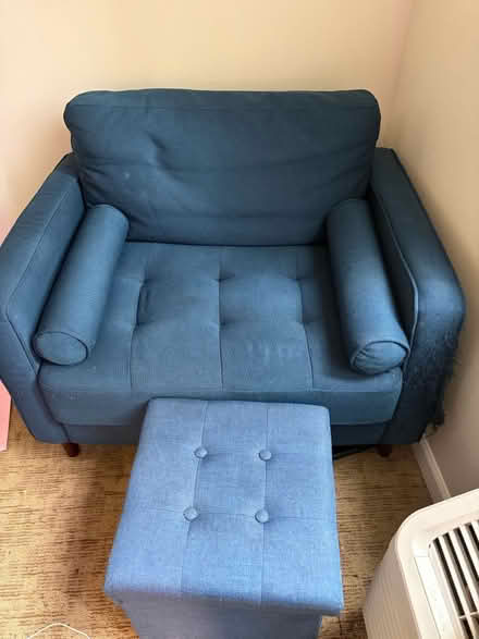 Photo of free Blue Chair w Small Storage Ottoman (Shoreline- Near Costco) #1