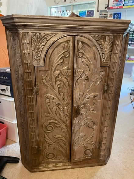 Photo of free Old corner cabinet carved painted (20165) #1