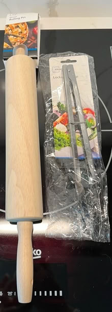 Photo of free New wood rolling pin & metal tongs (87th St/ Naper Blvd Naperville) #1