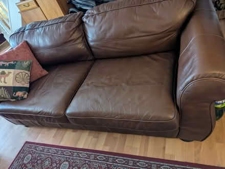 Photo of free Brown leather sofa and two armchairs (Copford CO6) #1