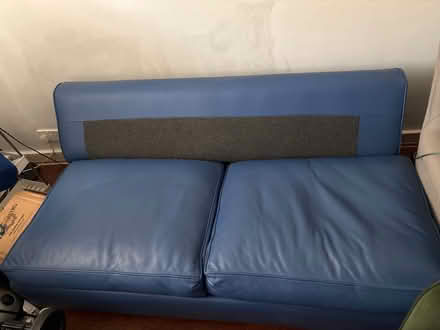 Photo of free Blue leather metal action sofa bed (Walham Green SW6) #2