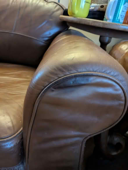 Photo of free Brown leather sofa and two armchairs (Copford CO6) #3