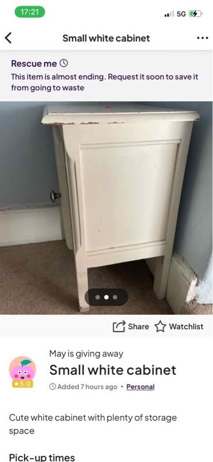 Photo of free White side table with storage (Streatham SW16) #2