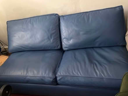 Photo of free Blue leather metal action sofa bed (Walham Green SW6) #1