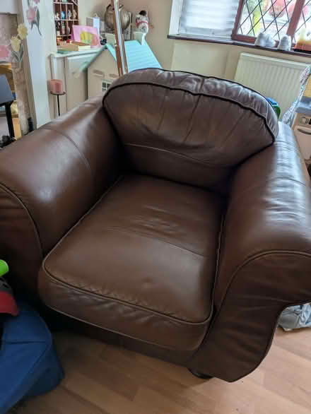 Photo of free Brown leather sofa and two armchairs (Copford CO6) #4