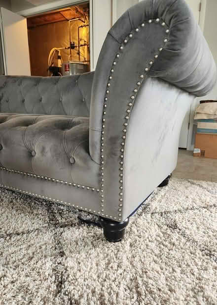 Photo of free grey velvet tufted sofa (Deale, MD / Mimosa Cove) #2