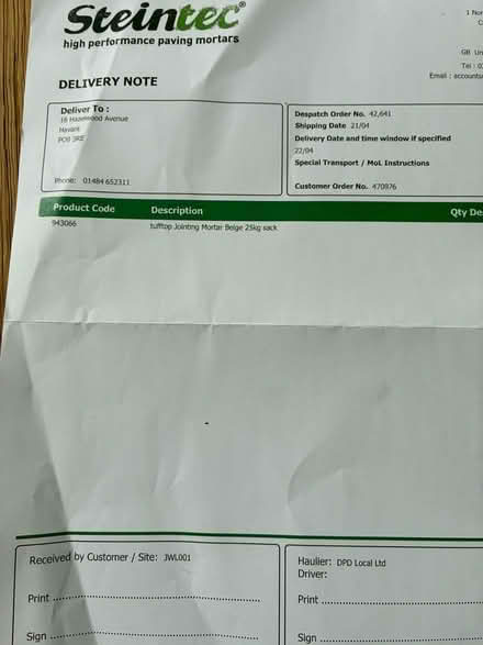 Photo of free Tufftop Jointing mortar - new 25kg bag! (Havant PO9) #2